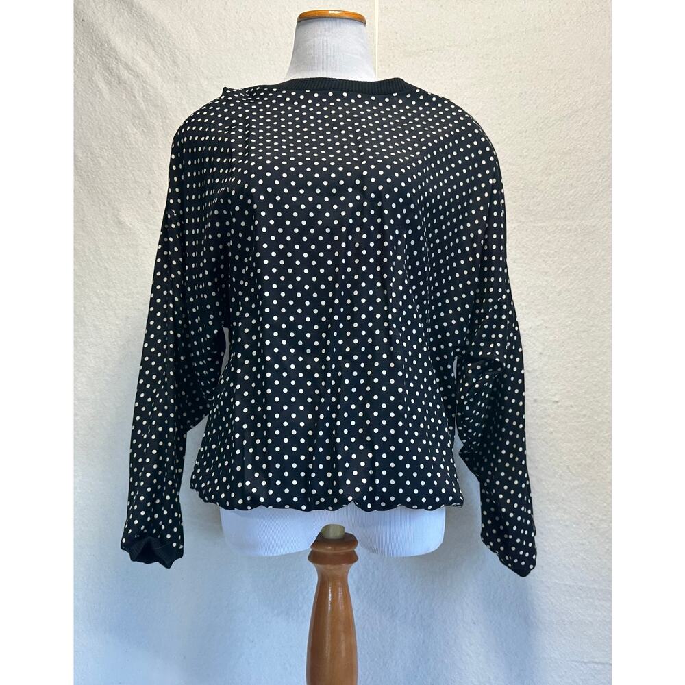 La Peinture Vintage Polka Dot Blouse Smocked Hem SZ M Workwear Classic US Made